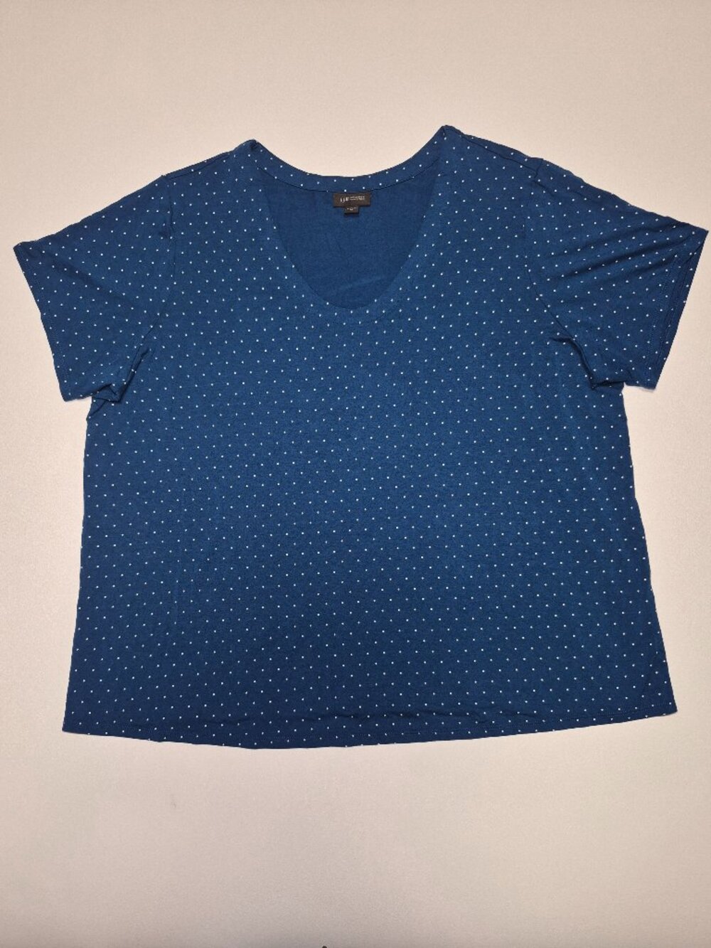 J Jill Wearever Collection Blue White Polka Dot Womens Blouse Stretch Knit Sz 2X